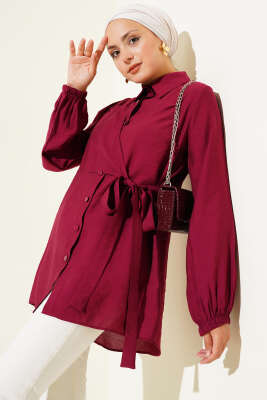 İnce Kuşak Yandan Bağlamalı Gömlek Bordo 