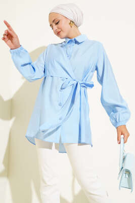 İnce Kuşak Yandan Bağlamalı Gömlek Buz Mavisi 