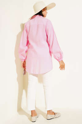 İnce Kuşak Yandan Bağlamalı Gömlek Pembe - Gömlek