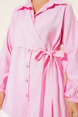 İnce Kuşak Yandan Bağlamalı Gömlek Pembe - Gömlek