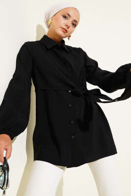 İnce Kuşak Yandan Bağlamalı Gömlek Siyah 