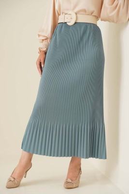 İnce Pliseli Çağla Yeşili Etek 