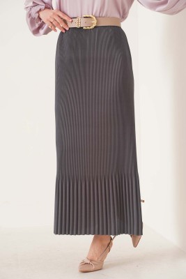 İnce Pliseli Füme Etek 