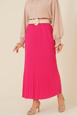 İnce Pliseli Fuşya Etek 