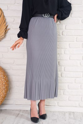 İnce Pliseli Gri Etek