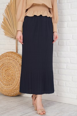 İnce Pliseli Lacivert Etek 