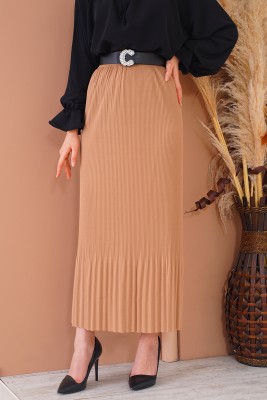 İnce Pliseli Latte Etek 