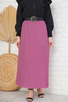 İnce Pliseli Magenta Etek 