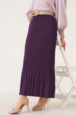 İnce Pliseli Mor Etek 