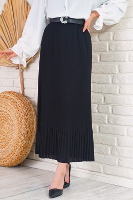 İnce Pliseli Siyah Etek