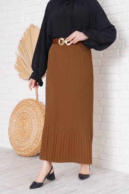 İnce Pliseli Taba Etek 