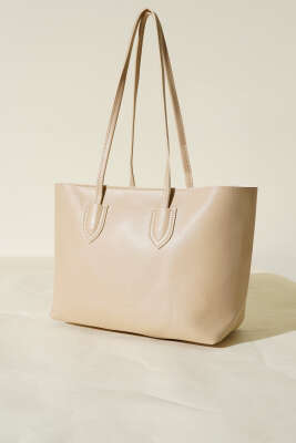 İnce Saplı Fermuarlı Çanta Bej