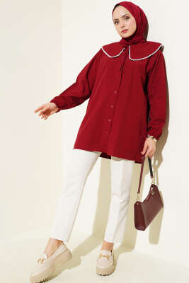 İncili Denizci Yaka Gömlek Bordo - Gömlek