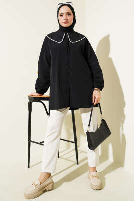 İncili Denizci Yaka Gömlek Siyah - Gömlek