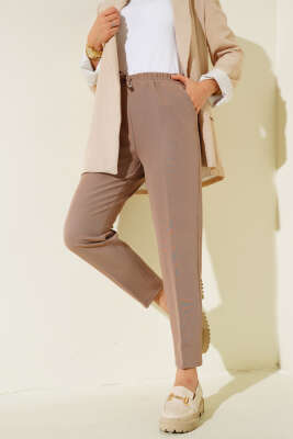 İp Detaylı Beli Lastikli Dar Paça Bronz Pantolon
