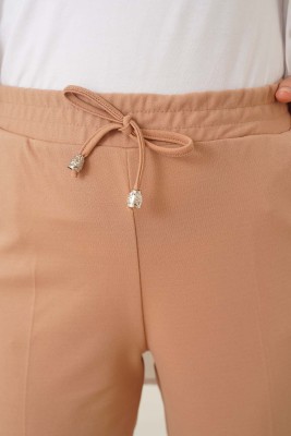 İp Detaylı Beli Lastikli Dar Paça Camel Pantolon - ÇOK SATANLAR