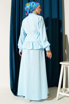 İp Kuşaklı Ağaç Kabuğu Etekli İkili Takım Bebe Yaka - İkili Takım