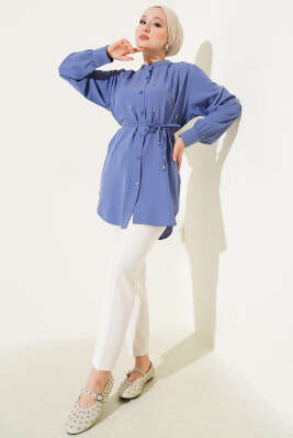 İp Kuşaklı Taşlı Gömlek İndigo - Gömlek