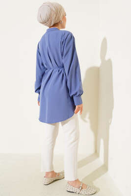 İp Kuşaklı Taşlı Gömlek İndigo - Gömlek