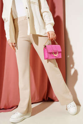 İspanyol Paça Bel Lastikli Pantolon Bej