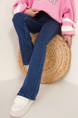 İspanyol Paça Jean Pantolon Koyu Mavi