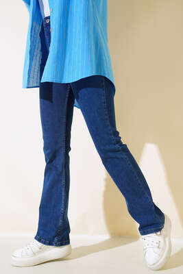 İspanyol Paça Yüksek Bel Koyu Kot Jean Pantolon