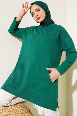 Kanguru Cepli İki İplik Tunik Yeşil 