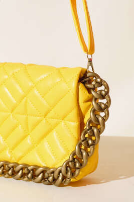 Kapitone Model Çanta Sarı - Kol Çantası