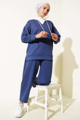 Kapşonlu Garnili İkili Takım Lacivert 