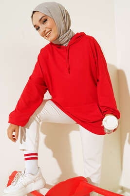 Kapüşonlu Oversize Sweat Kırmızı 