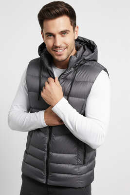 Kapüşonlu Şişme Erkek Yelek Füme