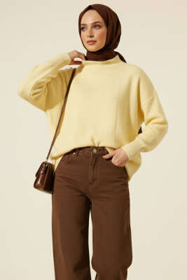 Kare Desenli Triko Kazak Sarı