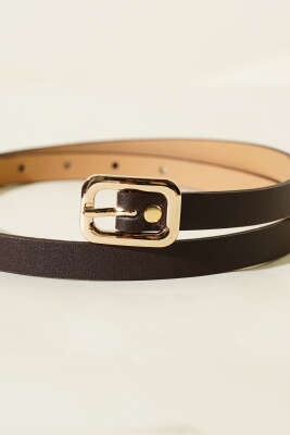 Kare Gold Tokalı İnce Kemer Acı Kahve - Deri Kemer