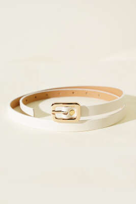 Kare Gold Tokalı İnce Kemer Beyaz 