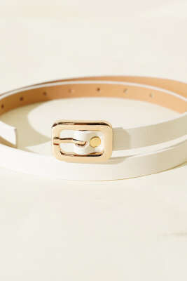 Kare Gold Tokalı İnce Kemer Beyaz - Deri Kemer