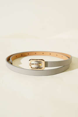 Kare Gold Tokalı İnce Kemer Gri - Deri Kemer