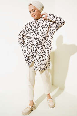 Karma Dijital Baskılı Gömlek Bej - Gömlek