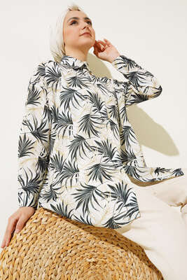 Karma Dijital Baskılı Gömlek Füme 