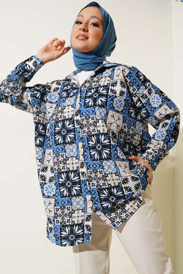 Karma Dijital Baskılı Gömlek İndigo 