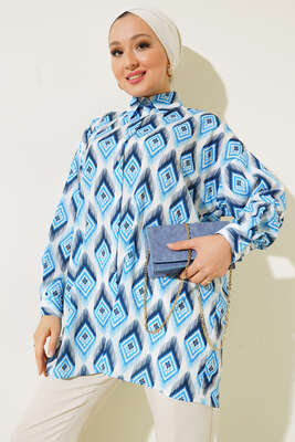 Karma Dijital Baskılı Gömlek Mavi 