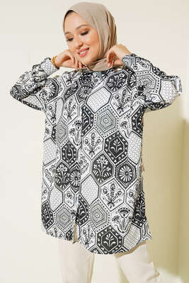 Karma Dijital Baskılı Gömlek Siyah Beyaz 