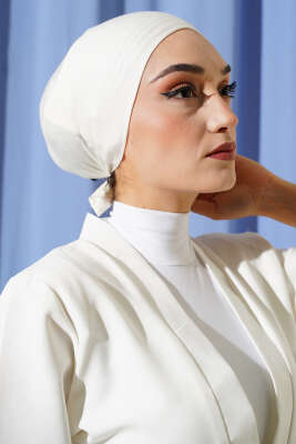 Kaymaz Silikonlu Bağlamalı Bone Ekru - TÜRKAN