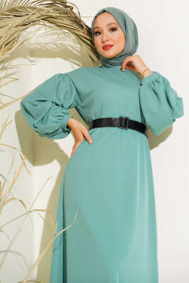 Kemerli Balon Kol Elbise Mint - UKBE