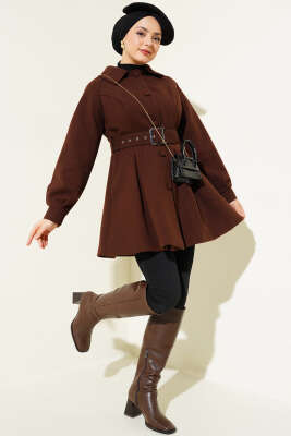 Kemerli Kısa Kaşe Kaban Acı Kahve - Kaban