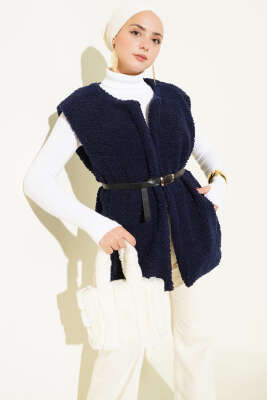 Kemerli Peluş Yelek Lacivert - SAS