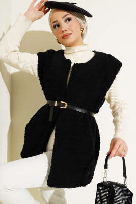 Kemerli Peluş Yelek Siyah - SAS