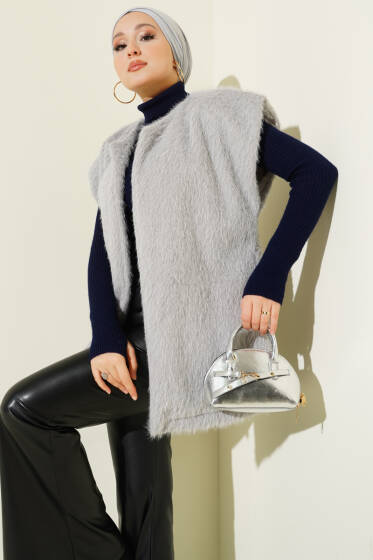 Kemerli Sakallı Yelek Gri - Yelek