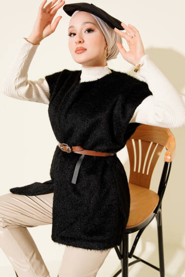 Kemerli Sakallı Yelek Siyah - Yelek