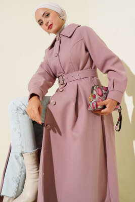 Kemerli Uzun Kaşe Kaban Pudra