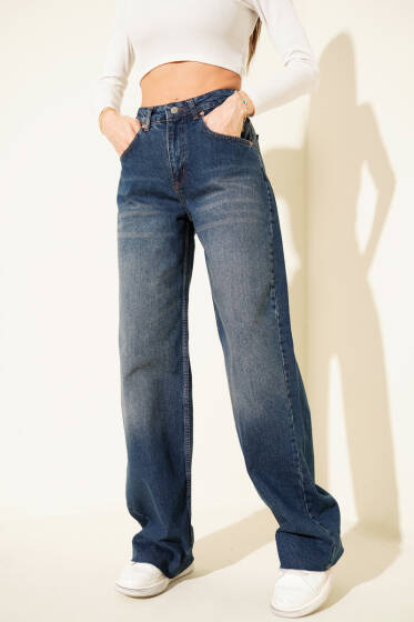 Kesik Paça Palazzo Salaş Kot Pantolon Kahve Tint - Kadın Giyim Modelleri